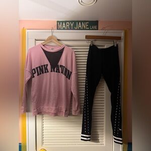 Pink Nation Sweatshirt and Black Leggings Set size extra small
